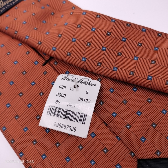 Brooks Brothers Tie Necktie Rust Brown Blue Geometric Weave Men's Silk TAG - Picture 4 of 8